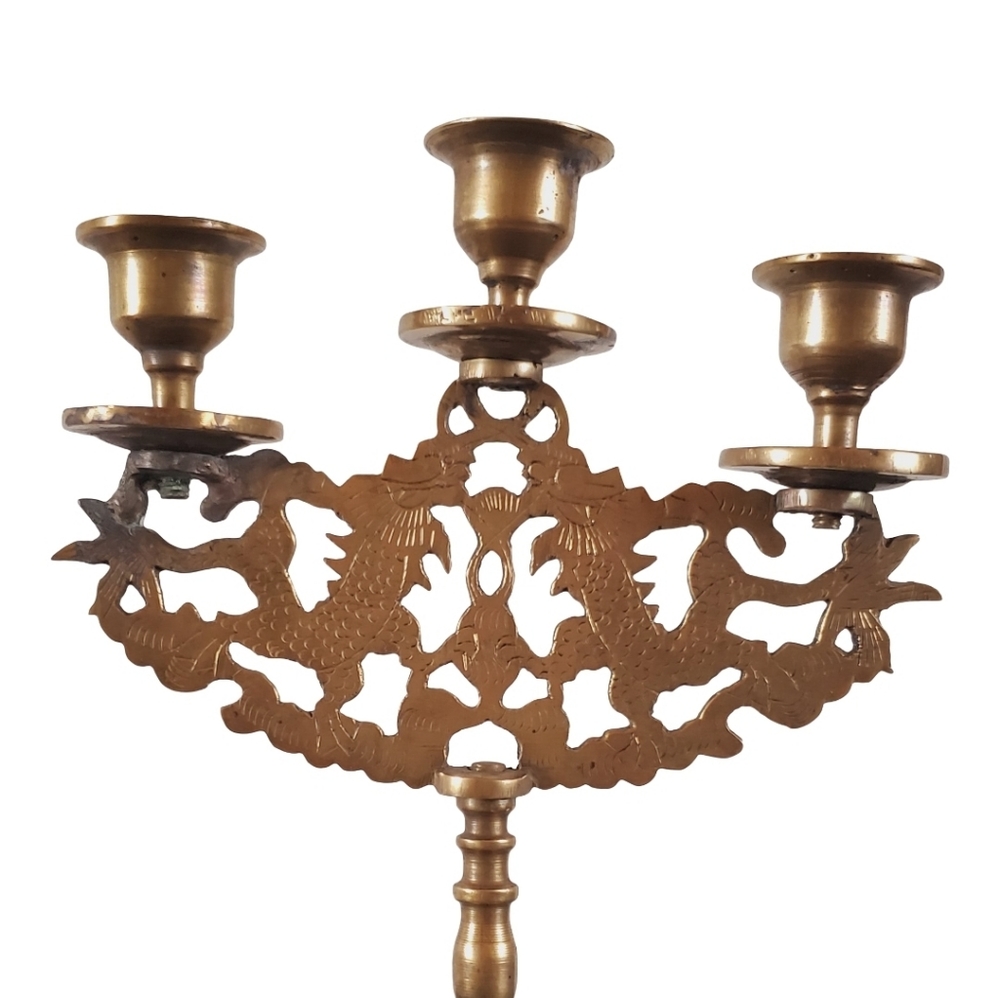 Vintage brass chinoiserie dragon candelabra